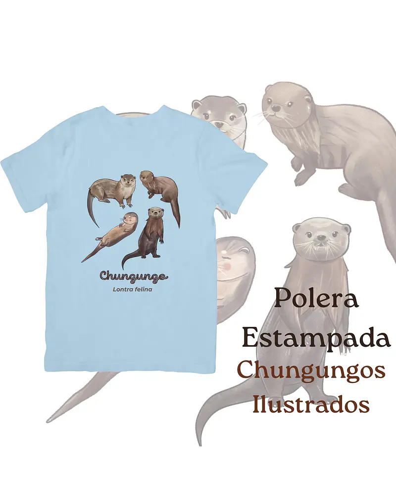 Polera de algodón Estampada Chungungos Ilustrados, fauna chilena