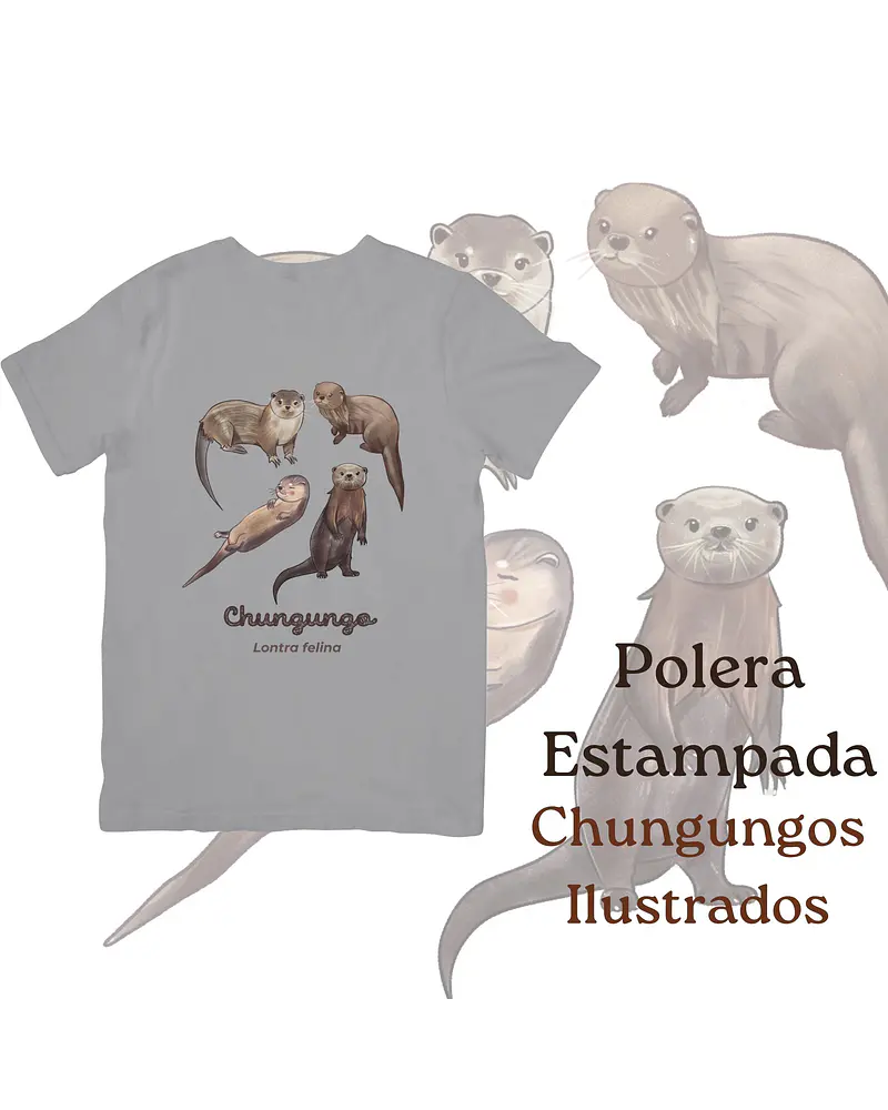 Polera de algodón Estampada Chungungos Ilustrados, fauna chilena