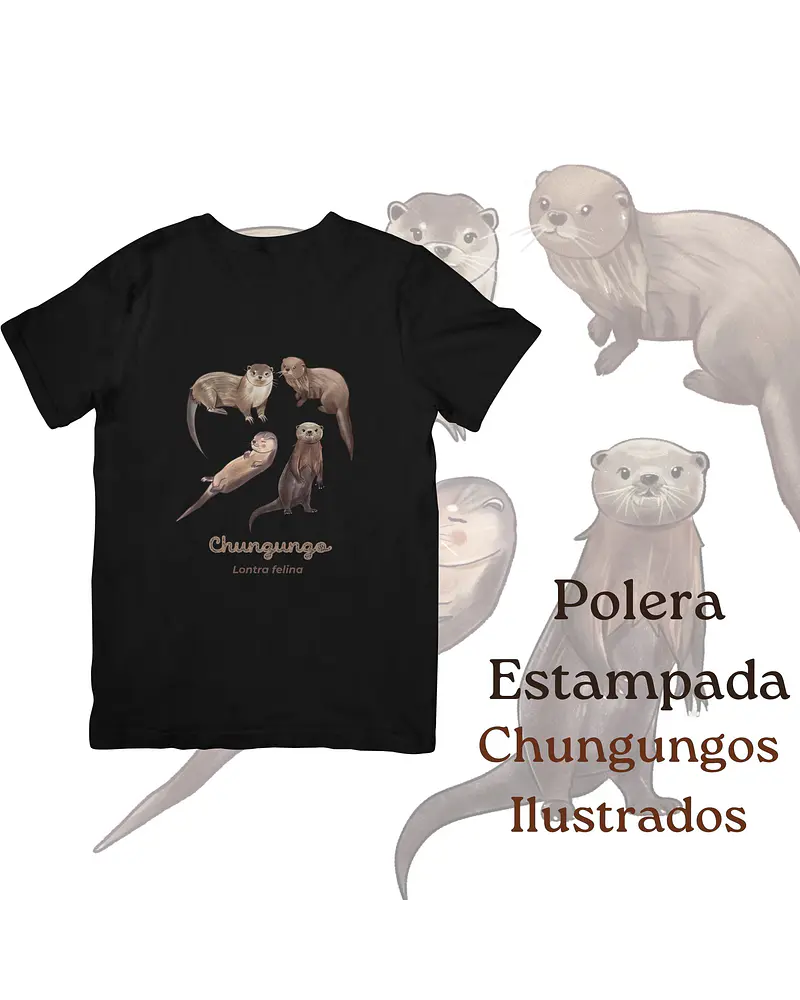 Polera de algodón Estampada Chungungos Ilustrados, fauna chilena