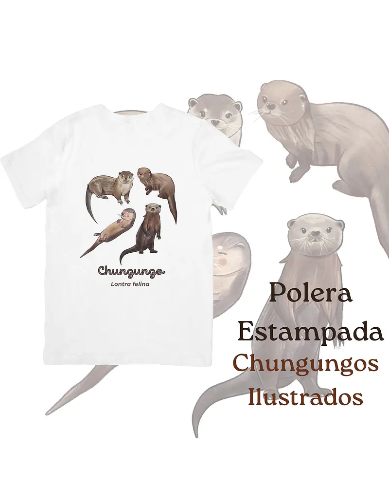 Polera de algodón Estampada Chungungos Ilustrados, fauna chilena