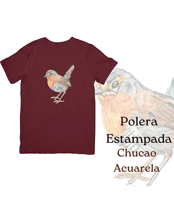 Polera de algodón Estampada Chucao Acuarela  - burdeo