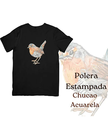Polera de algodón Estampada Chucao Acuarela  - Negro