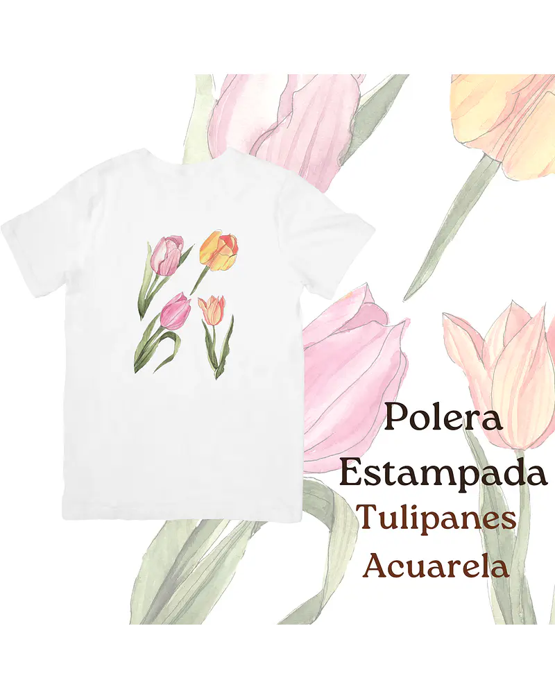 Polera de algodón Estampada Tulipanes Acuarela