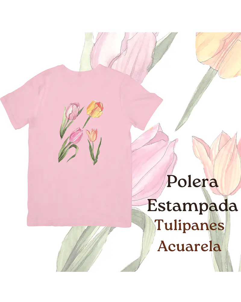 Polera de algodón Estampada Tulipanes Acuarela