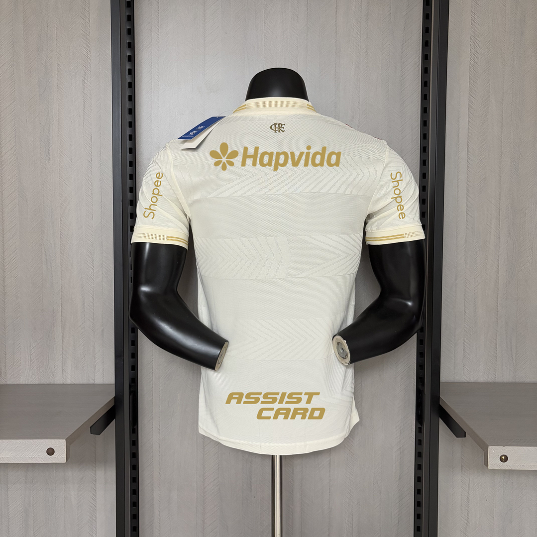 Camisa Flamengo Branca e Dourada – versão jogador - TODOS PATROCINIOS  - PATCH 2025 libertadores 2