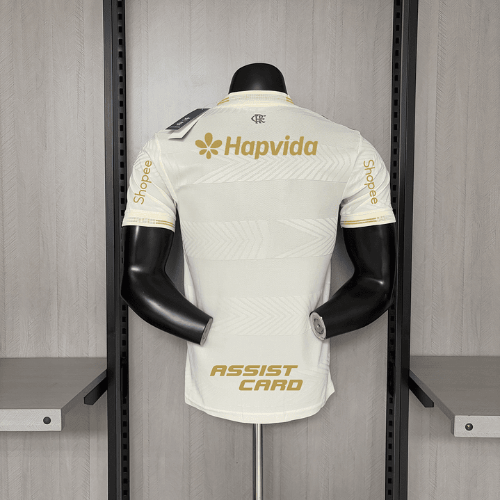 Camisa Flamengo Branca e Dourada – versão jogador - TODOS PATROCINIOS  - PATCH 2025 libertadores 2