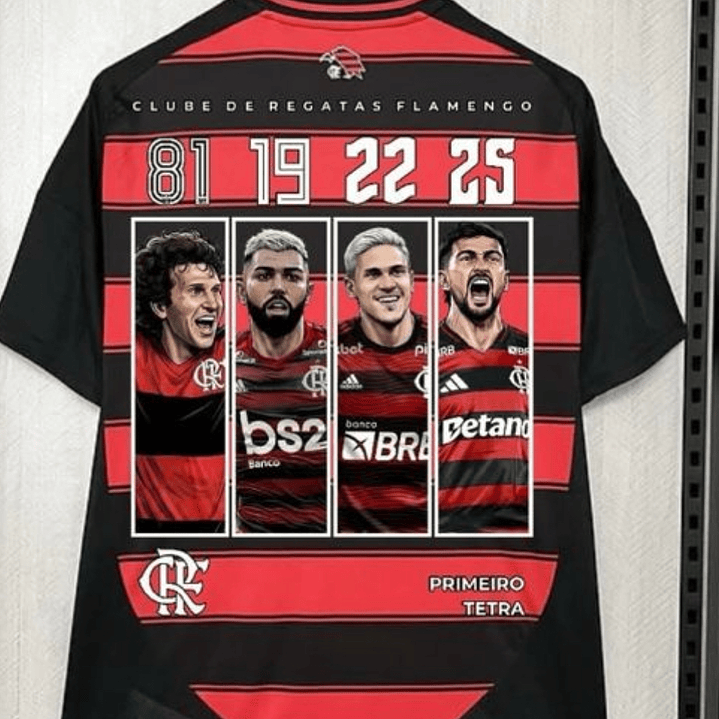 Camisa Flamengo 25/26 - TETRACAMPEÃO - branca - todos patrocinios e patchs - vermelha 1