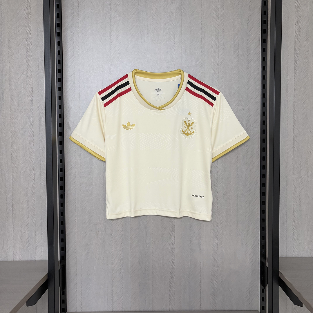 BLUSINHA CURTA FLAMENGO FEMININA  3 - BRANCA E DOURADA - 25/26  1