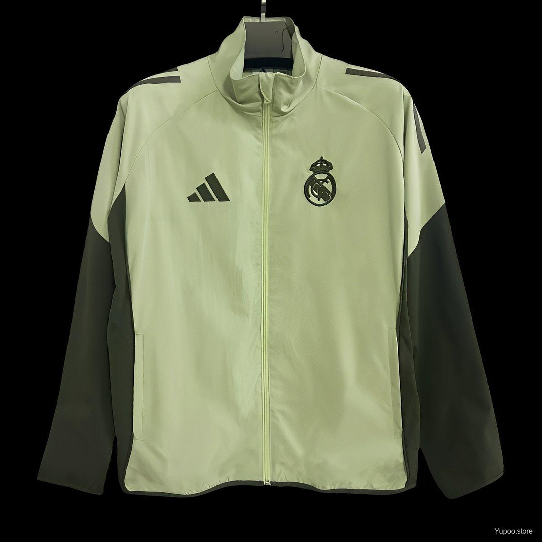 💚⚡ 25/26 Real Madrid Light Green & Grey Full Zipper Windbreaker 1