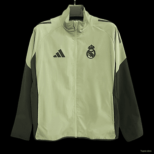 💚⚡ 25/26 Real Madrid Light Green & Grey Full Zipper Windbreaker