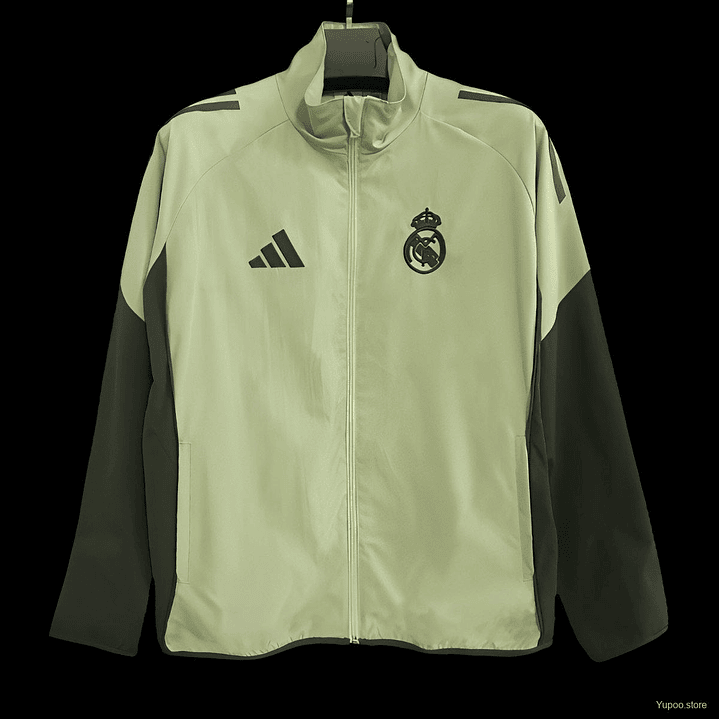 💚⚡ 25/26 Real Madrid Light Green & Grey Full Zipper Windbreaker 1