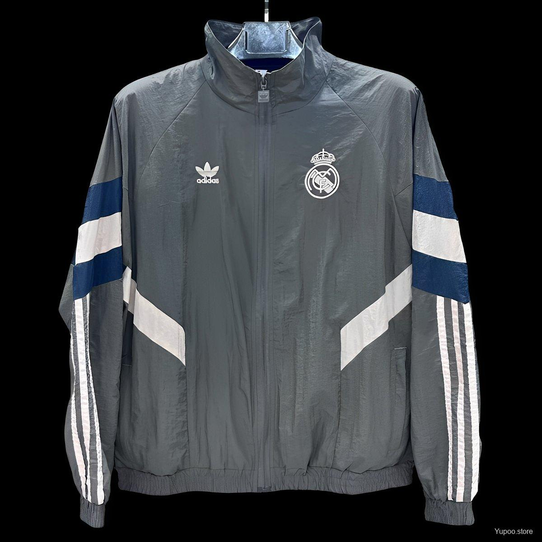 🖤⚡ 25/26 Real Madrid Grey Full Zipper Windbreaker 1