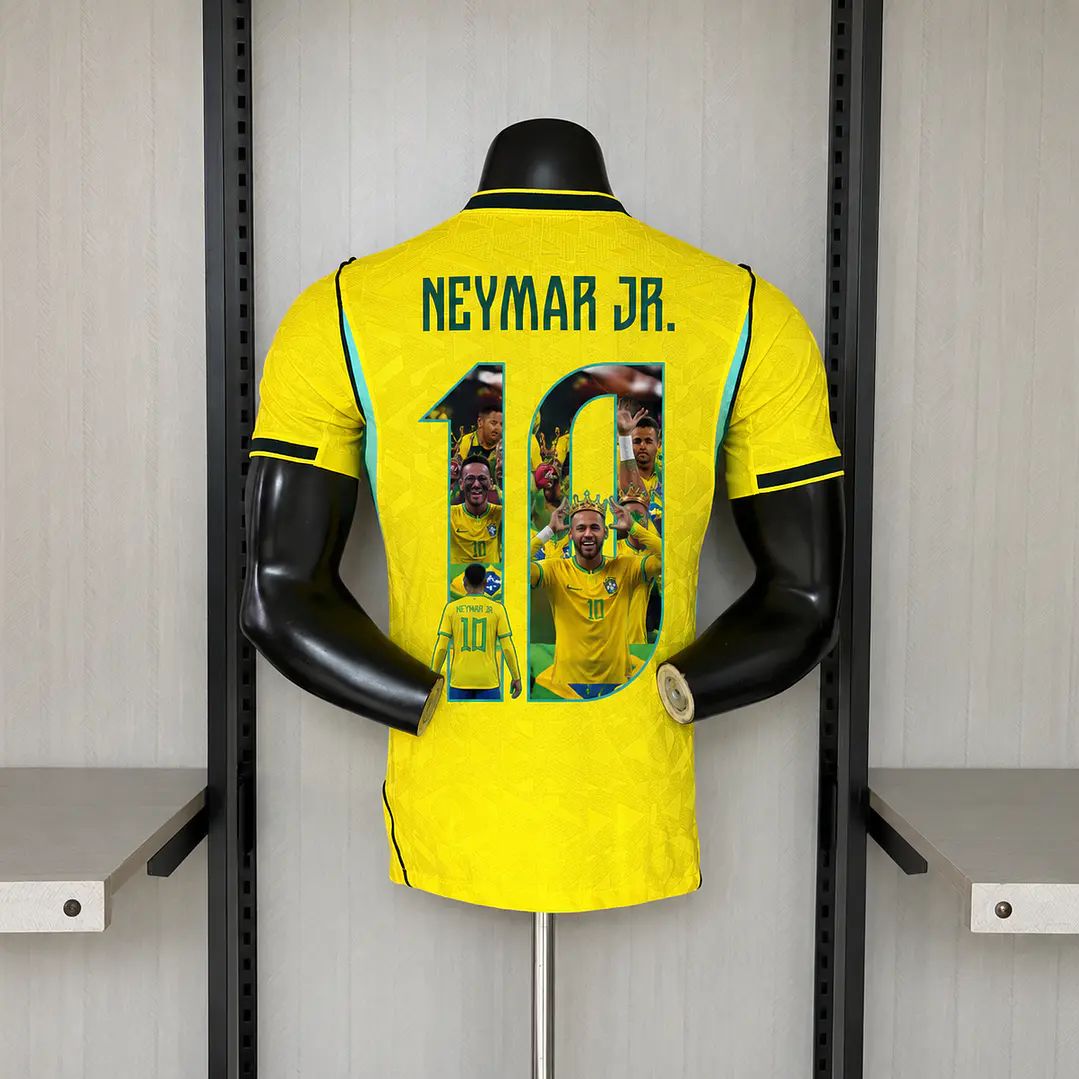 CAMISA SELEÇÃO BRASILEIRA 26/27 - NEYMAR 10 - COLORIDA - versão jogador (SLIM FIT) - detalhe bandeira  1