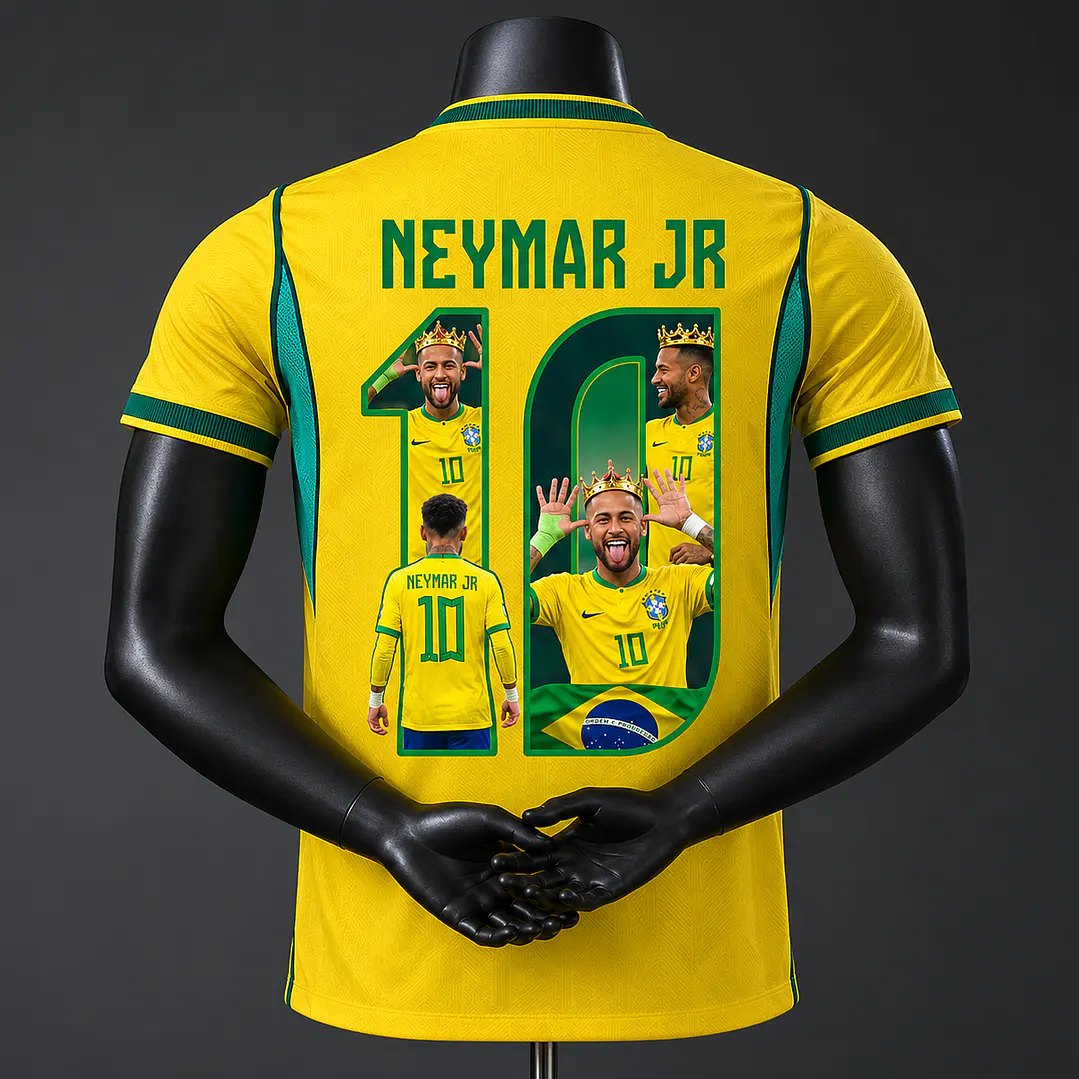 CAMISA SELEÇÃO BRASILEIRA 26/27 - NEYMAR 10 - COLORIDA - versão jogador (SLIM FIT) - detalhe bandeira  1