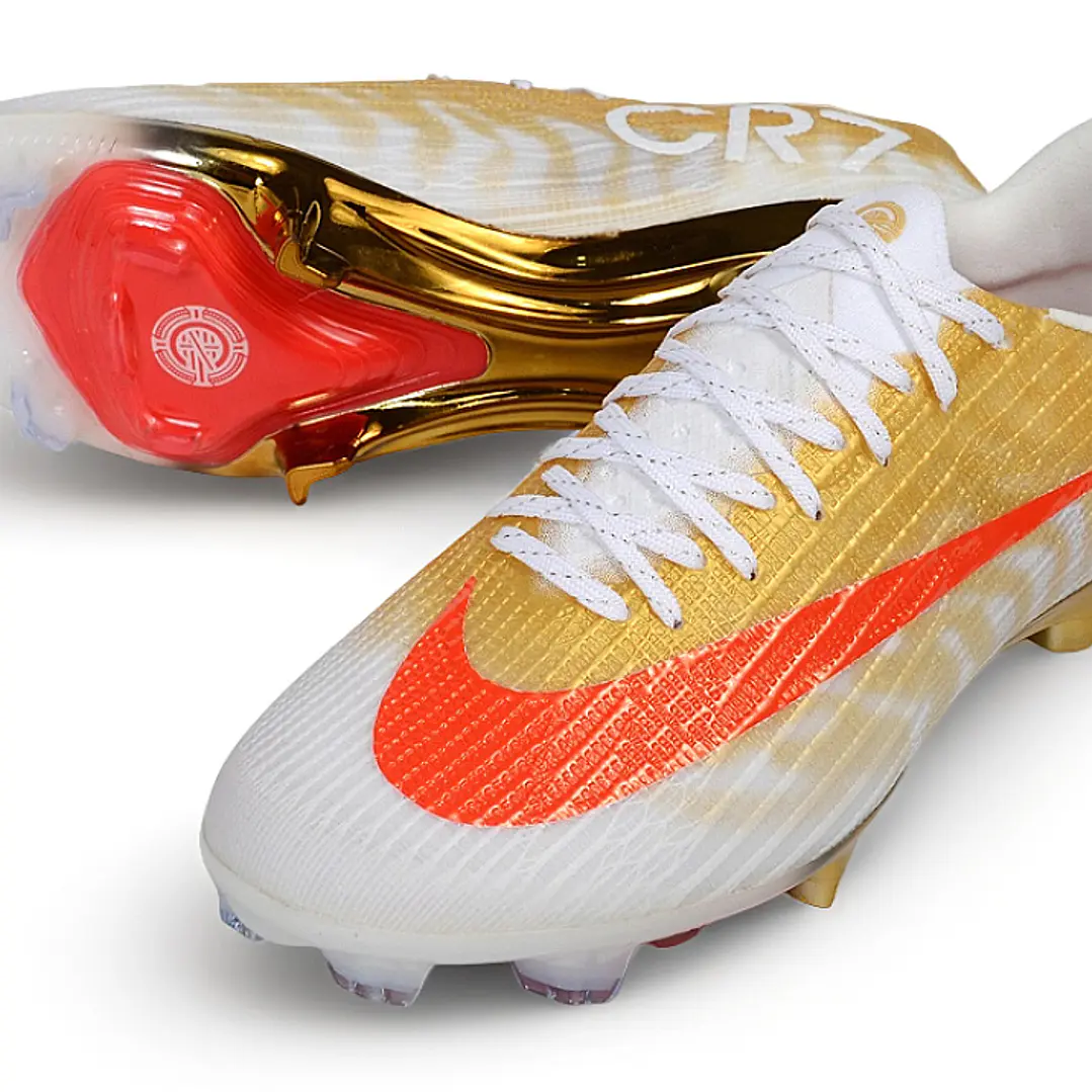 Chuteira Nike Air Zoom Mercurial Vapor 17 Elite FG - Dourado e Vermelho CR7 1