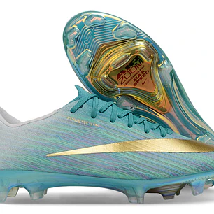 Chuteira Nike Air Zoom Mercurial Vapor 17 Elite FG - Azul-Turquesa, Branco e Dourado