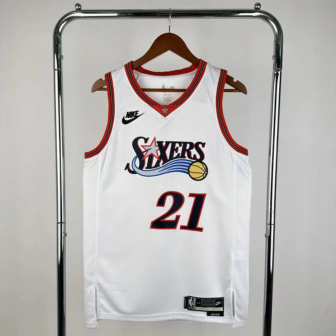 Camisa NBA Philadelphia 76ers Retrô Branca - Embiid Nº21 1
