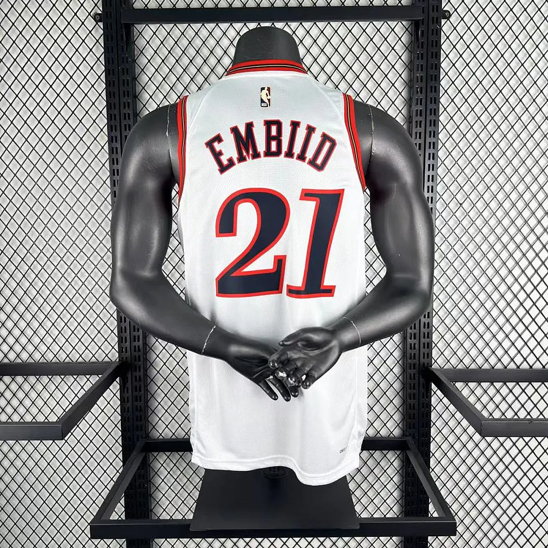 Camisa NBA Philadelphia 76ers Retrô Branca - Embiid Nº21 2
