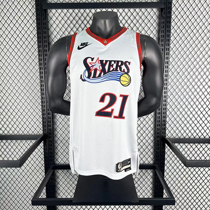 Camisa NBA Philadelphia 76ers Retrô Branca - Embiid Nº21 3