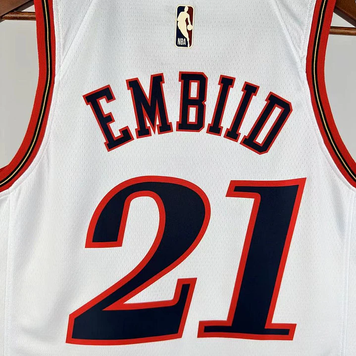 Camisa NBA Philadelphia 76ers Retrô Branca - Embiid Nº21 4