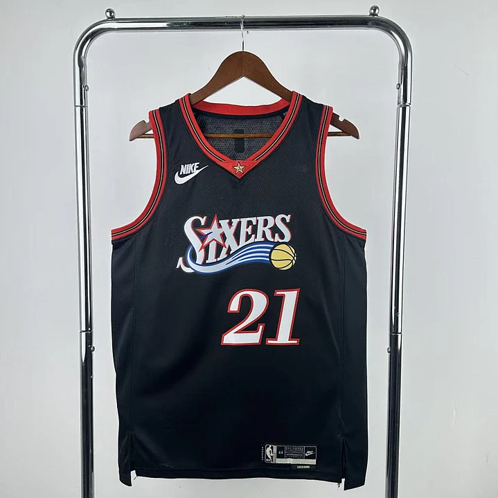 Camisa NBA Philadelphia 76ers Retrô Preta - Embiid Nº21 1