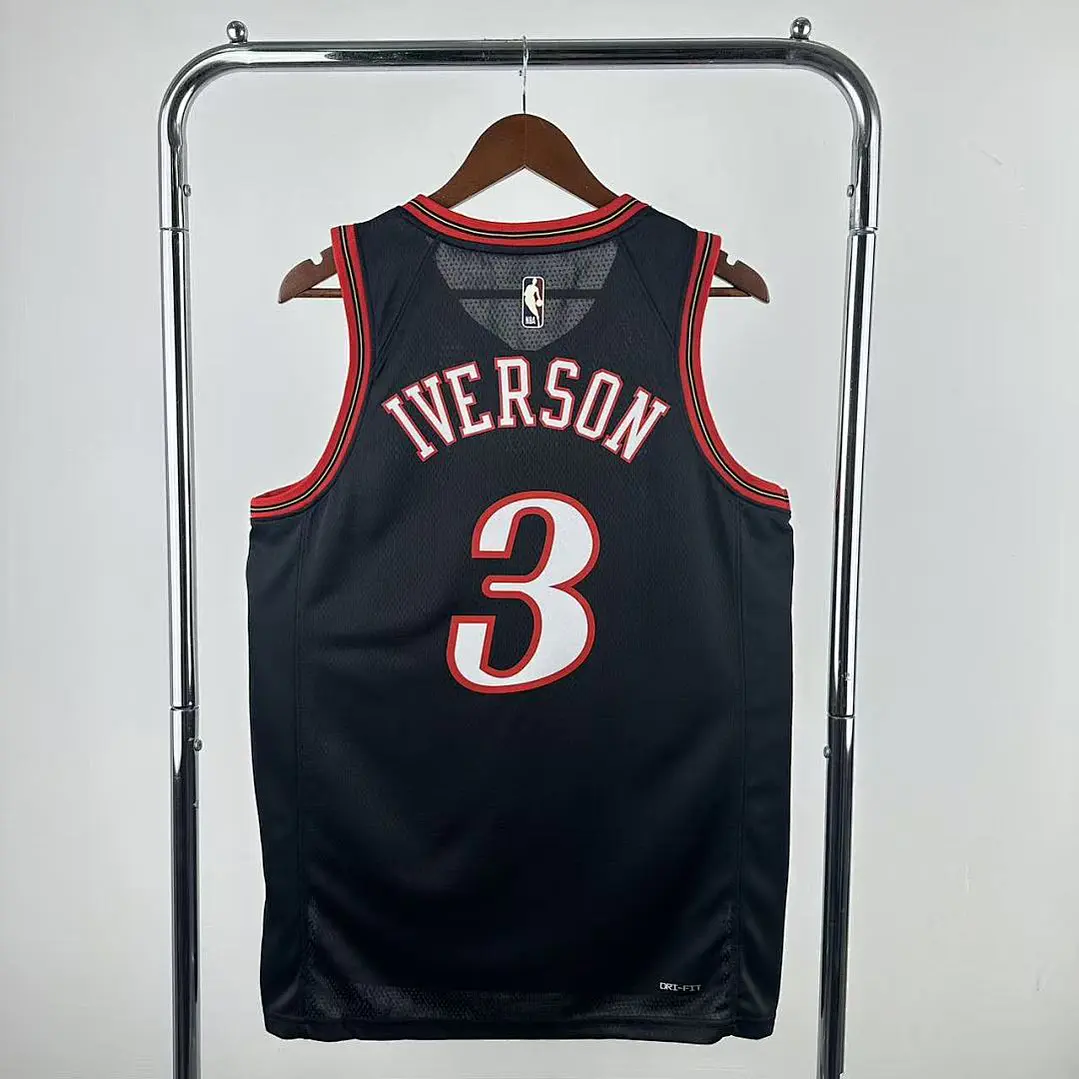 Camisa NBA Philadelphia 76ers Retrô Preta - Iverson Nº3 2