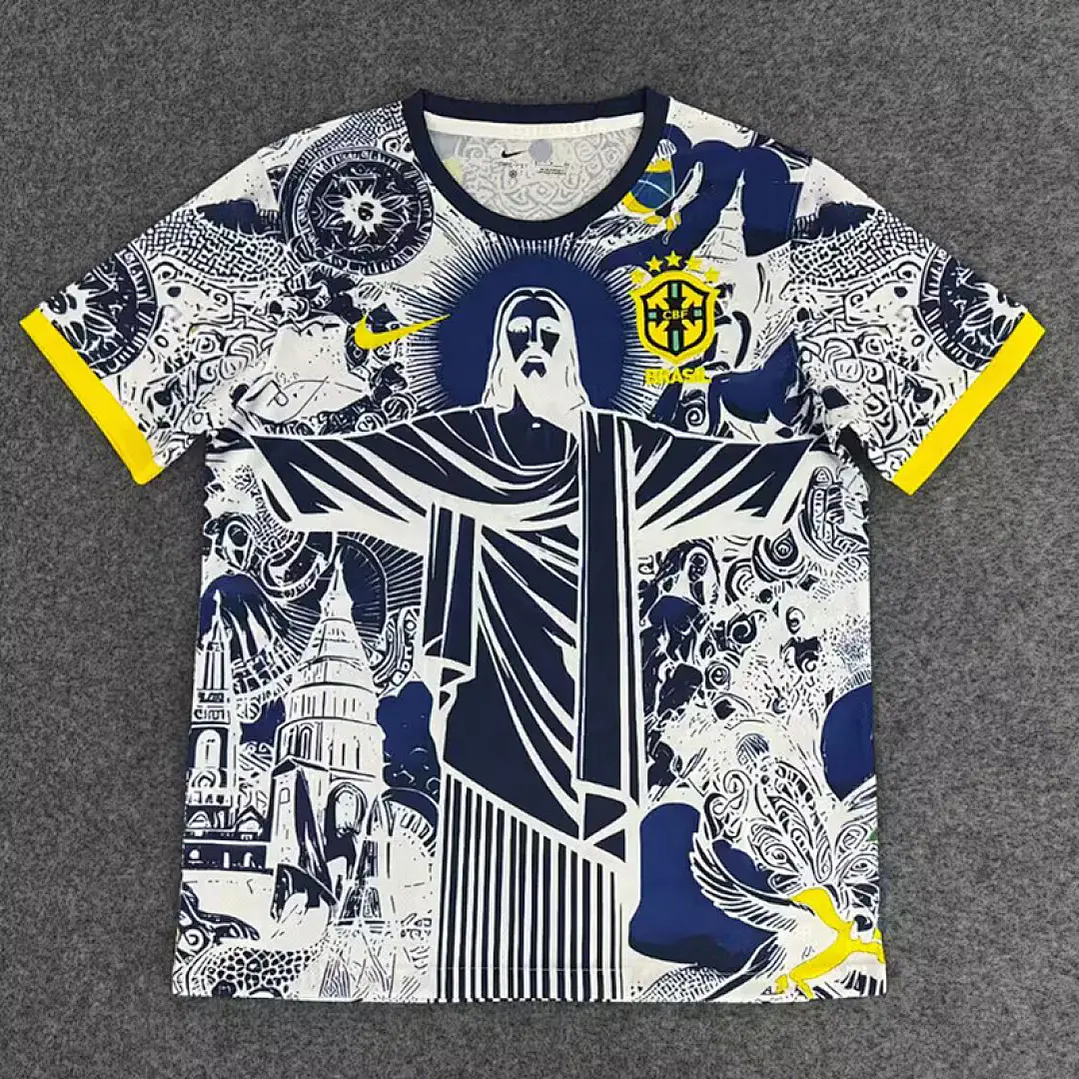 CAMISA SELEÇÃO BRASILEIRA 25/26 - Cristo Redentor - Versão Jogador - Branca e Azul 1