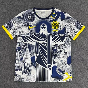 CAMISA SELEÇÃO BRASILEIRA 25/26 - Cristo Redentor - Versão Jogador - Branca e Azul