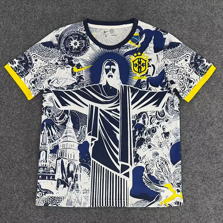CAMISA SELEÇÃO BRASILEIRA 25/26 - Cristo Redentor - Versão Jogador - Branca e Azul 1