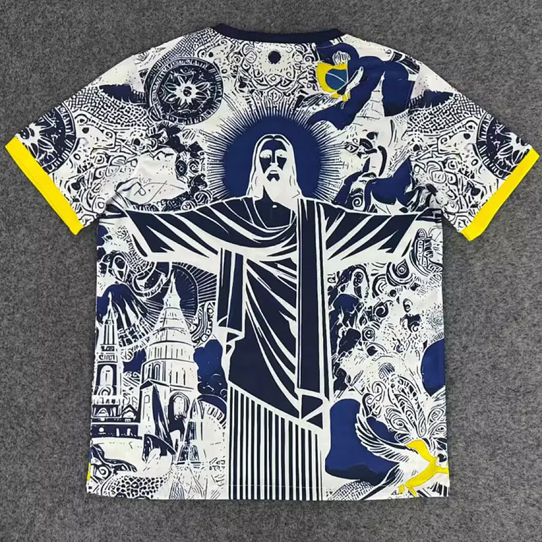 CAMISA SELEÇÃO BRASILEIRA 25/26 - Cristo Redentor - Versão Jogador - Branca e Azul 2