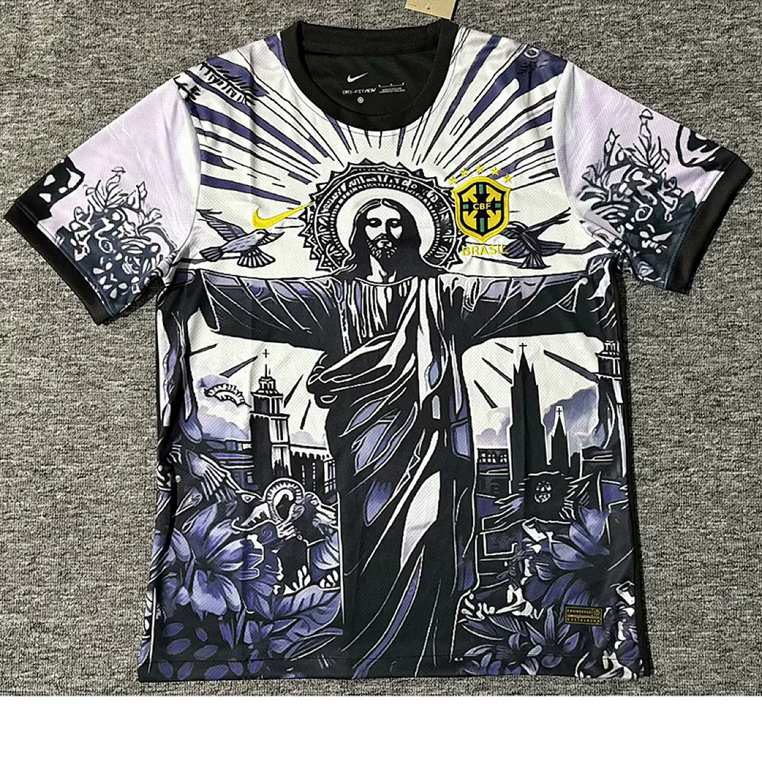 CAMISA SELEÇÃO BRASILEIRA 25/26 - Cristo Redentor - Versão Jogador - Preta e Branca 1