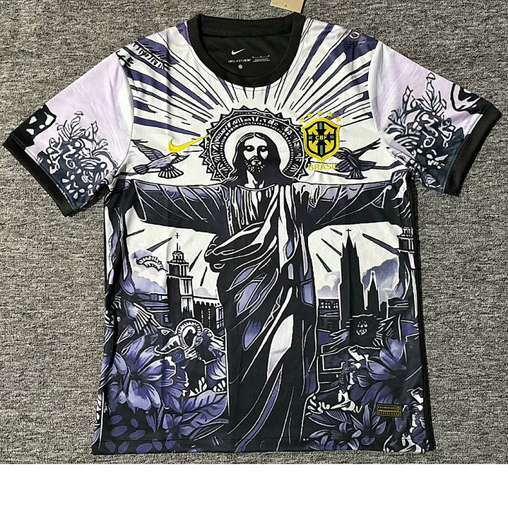 CAMISA SELEÇÃO BRASILEIRA 25/26 - Cristo Redentor - Versão Jogador - Preta e Branca 1