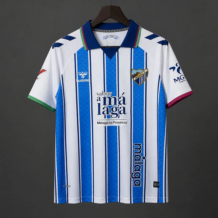 CAMISA MÁLAGA CF 26/27 PRINCIPAL - Azul e Branca Listrada 1