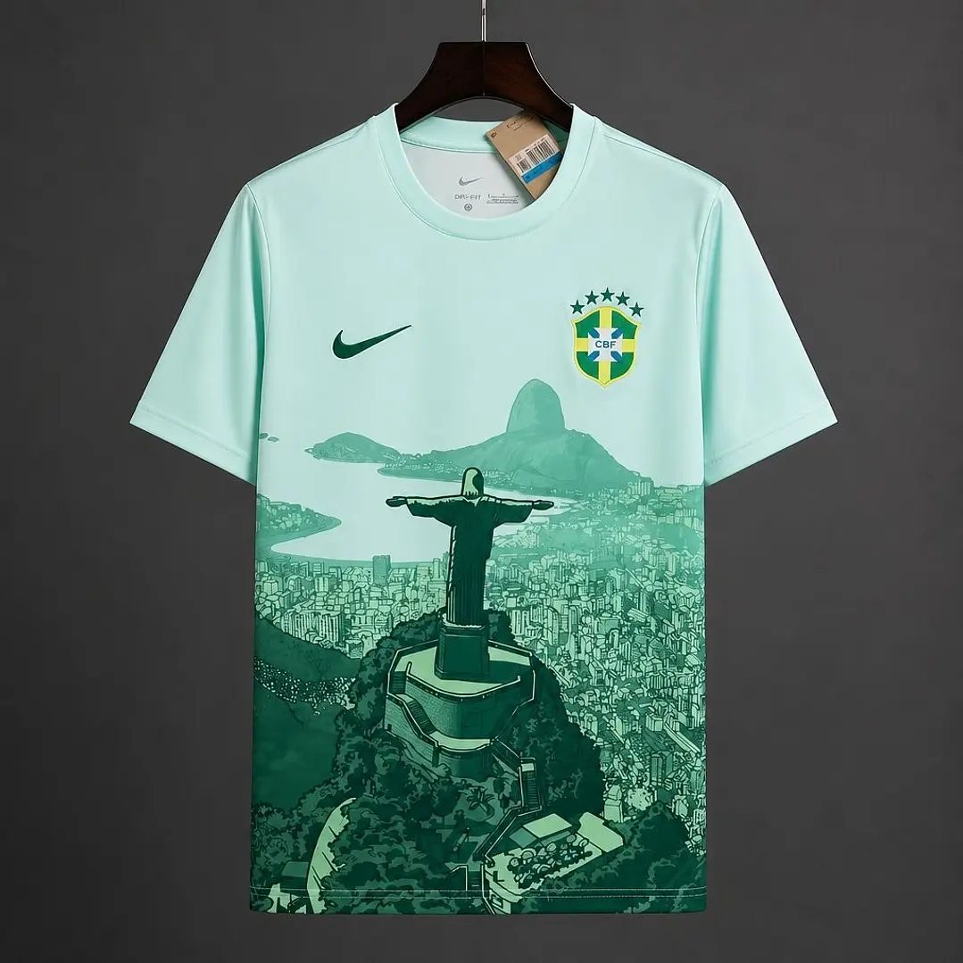 CAMISA SELEÇÃO BRASILEIRA 2026 EDIÇÃO ESPECIAL - Verde Claro Cristo Redentor 1