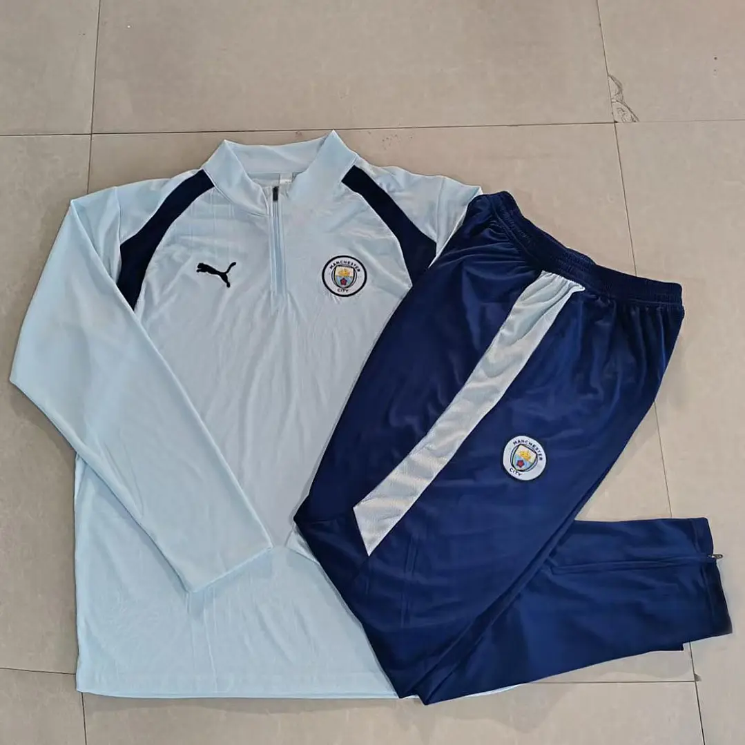 CONJUNTO DE TREINO MANCHESTER CITY 26/27 - MEIO ZÍPER - Azul Claro e Azul-Marinho 1