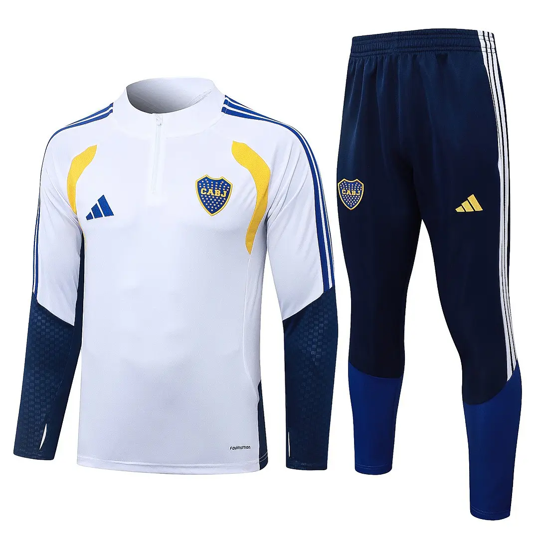 CONJUNTO DE TREINO BOCA JUNIORS 26/27 - MEIO ZÍPER - Branco e Azul-Marinho 1