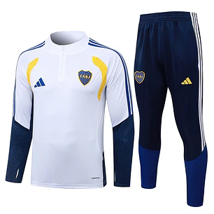 CONJUNTO DE TREINO BOCA JUNIORS 26/27 - MEIO ZÍPER - Branco e Azul-Marinho