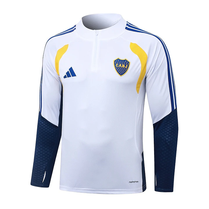 CONJUNTO DE TREINO BOCA JUNIORS 26/27 - MEIO ZÍPER - Branco e Azul-Marinho 3