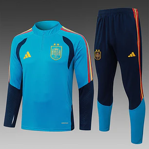 CONJUNTO DE TREINO ESPANHA 26/27 - MEIO ZÍPER - Azul Turquesa - 2 Estrelas