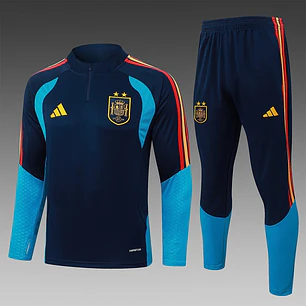 CONJUNTO DE TREINO ESPANHA 26/27 - MEIO ZÍPER - Azul-Marinho - 2 Estrelas