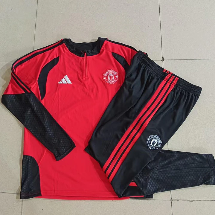 CONJUNTO DE TREINO MANCHESTER UNITED 26/27 - MEIO ZÍPER - Vermelho e Preto 5