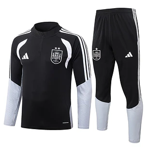 CONJUNTO DE TREINO ESPANHA 26/27 - MEIO ZÍPER - Preto e Branco - 2 Estrelas