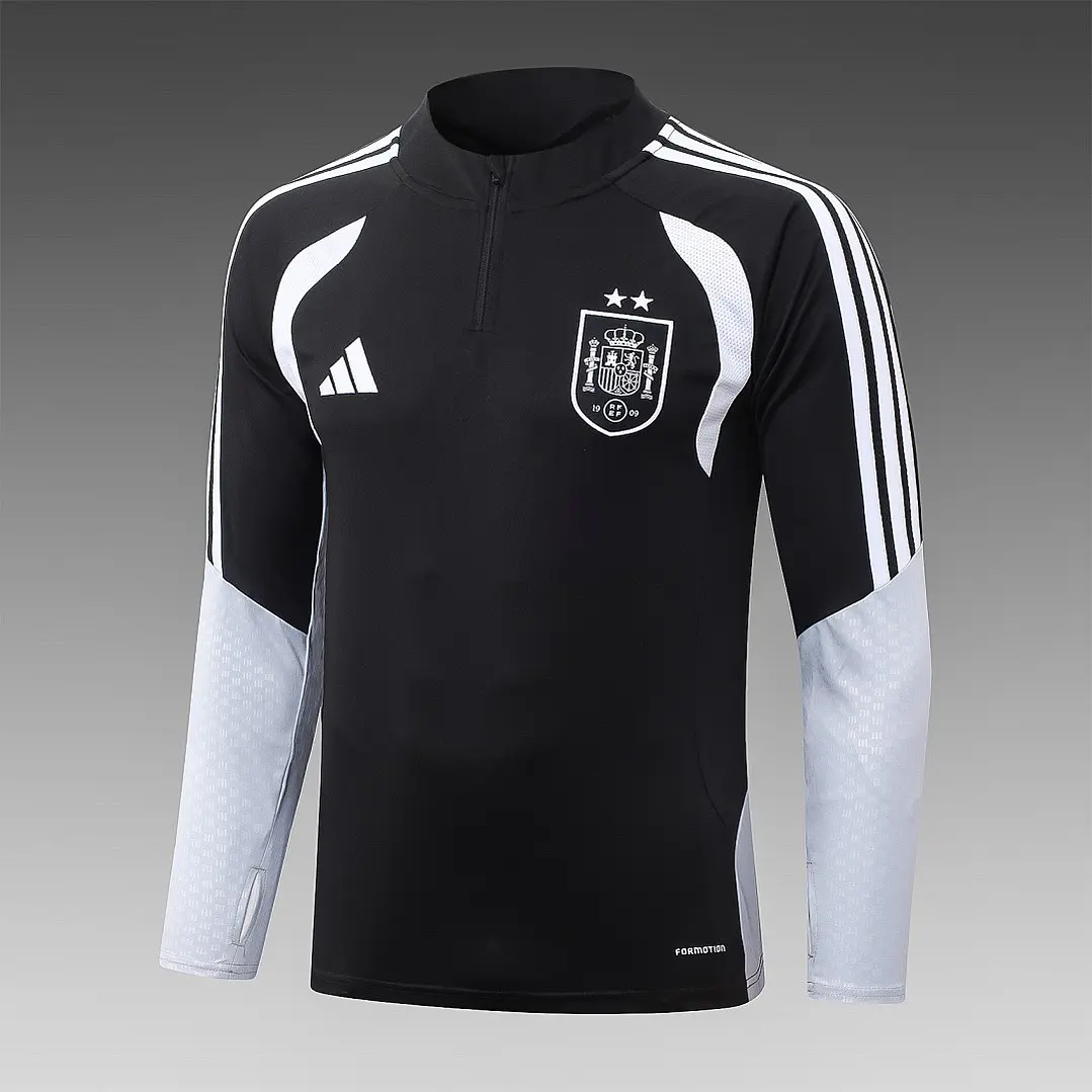 CONJUNTO DE TREINO ESPANHA 26/27 - MEIO ZÍPER - Preto e Branco - 2 Estrelas 3