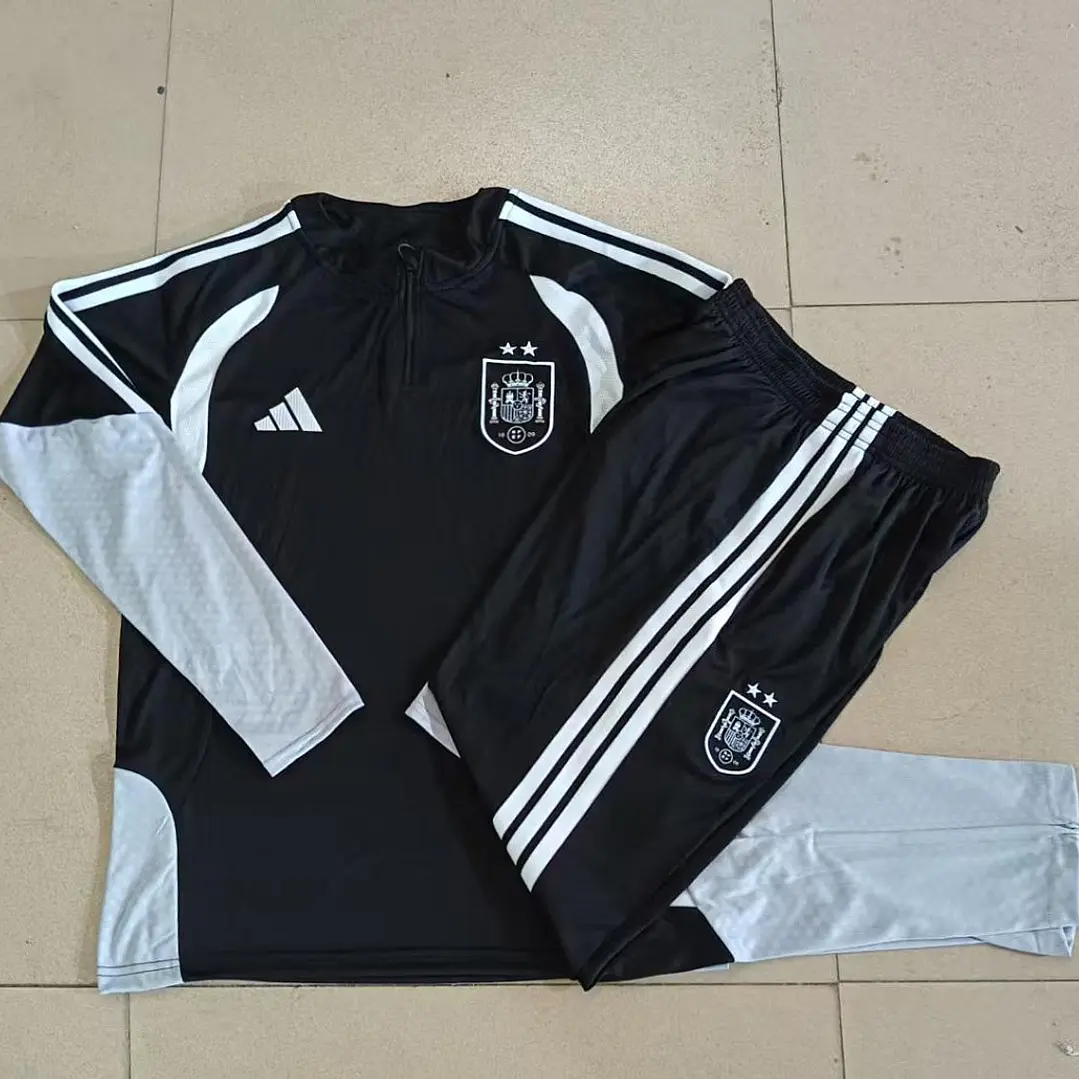 CONJUNTO DE TREINO ESPANHA 26/27 - MEIO ZÍPER - Preto e Branco - 2 Estrelas 5