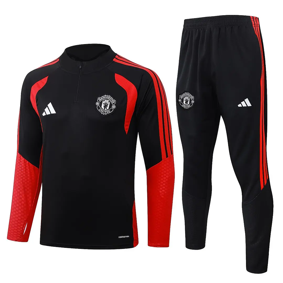 CONJUNTO DE TREINO MANCHESTER UNITED 26/27 - MEIO ZÍPER - Preto e Vermelho 1