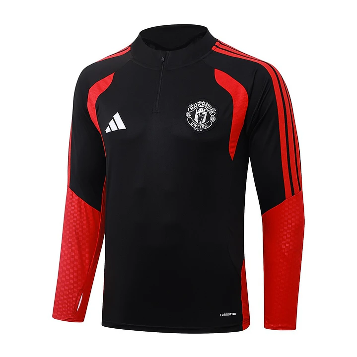 CONJUNTO DE TREINO MANCHESTER UNITED 26/27 - MEIO ZÍPER - Preto e Vermelho 3
