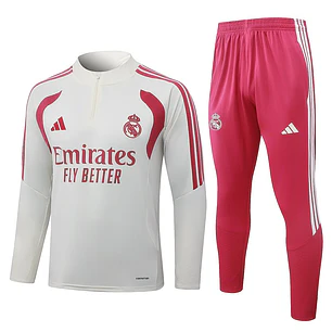 CONJUNTO DE TREINO REAL MADRID 26/27 - MEIO ZÍPER - Bege e Rosa