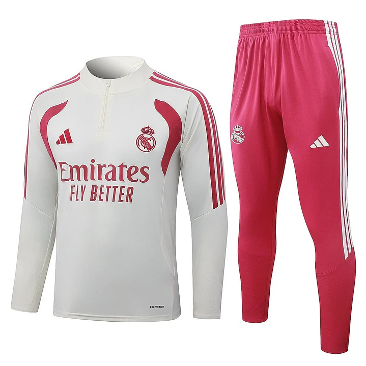CONJUNTO DE TREINO REAL MADRID 26/27 - MEIO ZÍPER - Bege e Rosa 1