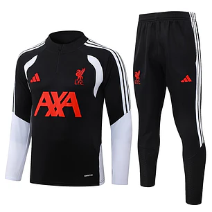 CONJUNTO DE TREINO LIVERPOOL 26/27 - MEIO ZÍPER - Preto e Branco