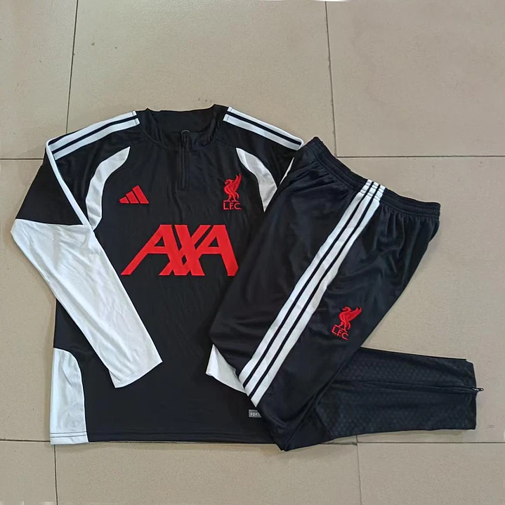 CONJUNTO DE TREINO LIVERPOOL 26/27 - MEIO ZÍPER - Preto e Branco 5